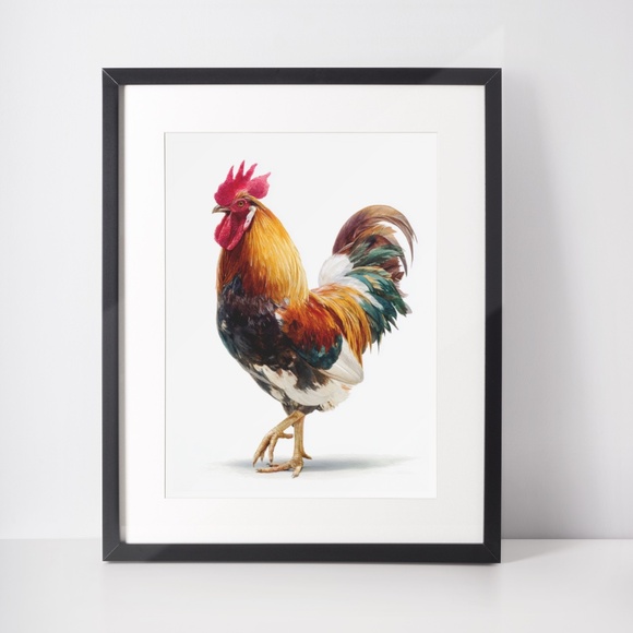 Watercolor Rooster Portrait Wall Art Print Poster, Unframed - Bird Illustration - Picture 3 of 6